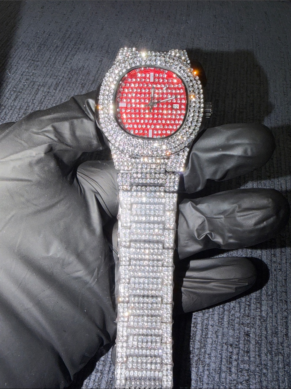 Crystal Pave Smartwatch with Red Dial